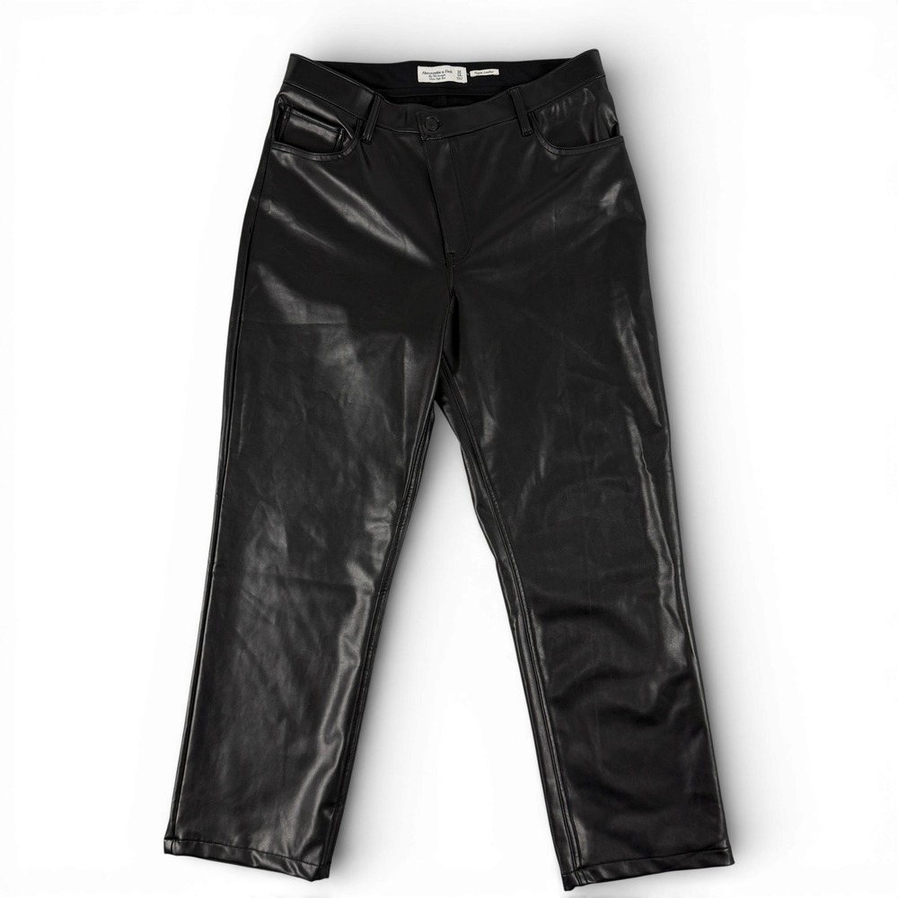 Abercrombie‎ & Fitch Pants Womens 32 Black 90s Straight High Rise Vegan Leather